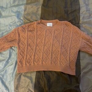 Pink Rose Textured Knit Sweater in Rust